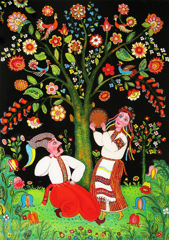 І. Сколоздра. Картина «Український танок». 1992. Скло, туш, олія. Львів. обл.